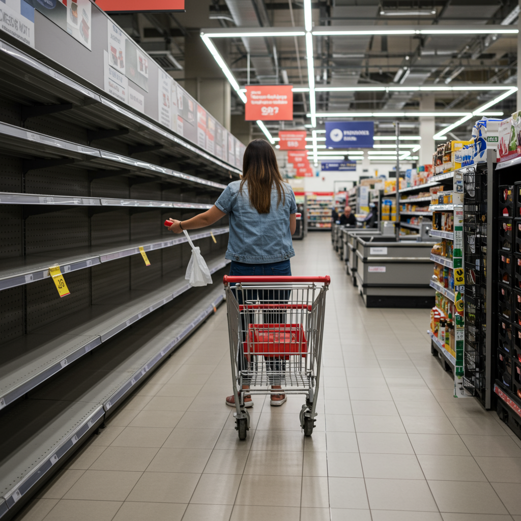 Challenges in retail operations like long queues and empty shelves