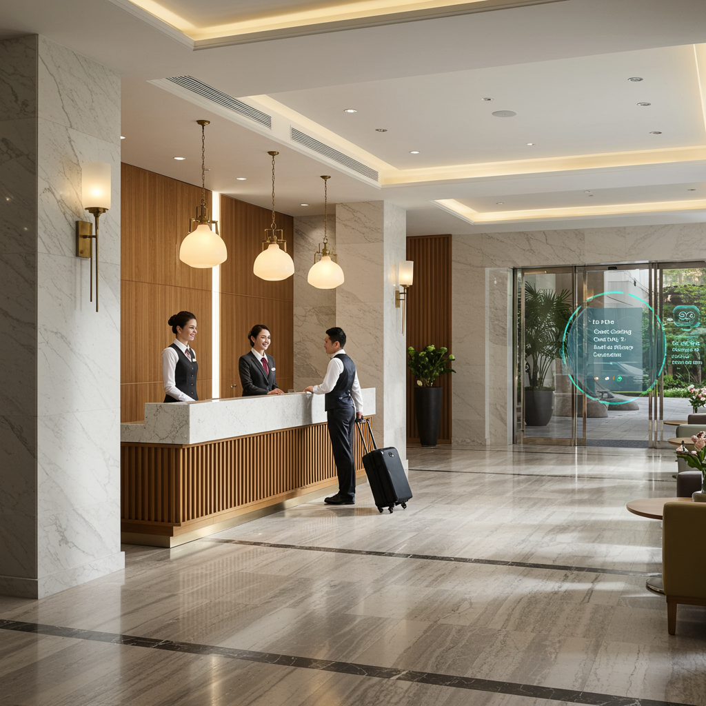 ServiceCheck AI monitoring an elegant hotel lobby